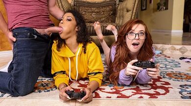 Slutty Strap-On Gamer Girl Threesome
