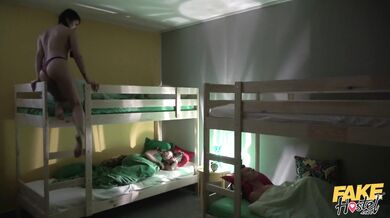 Geeky backpacker caught fapping